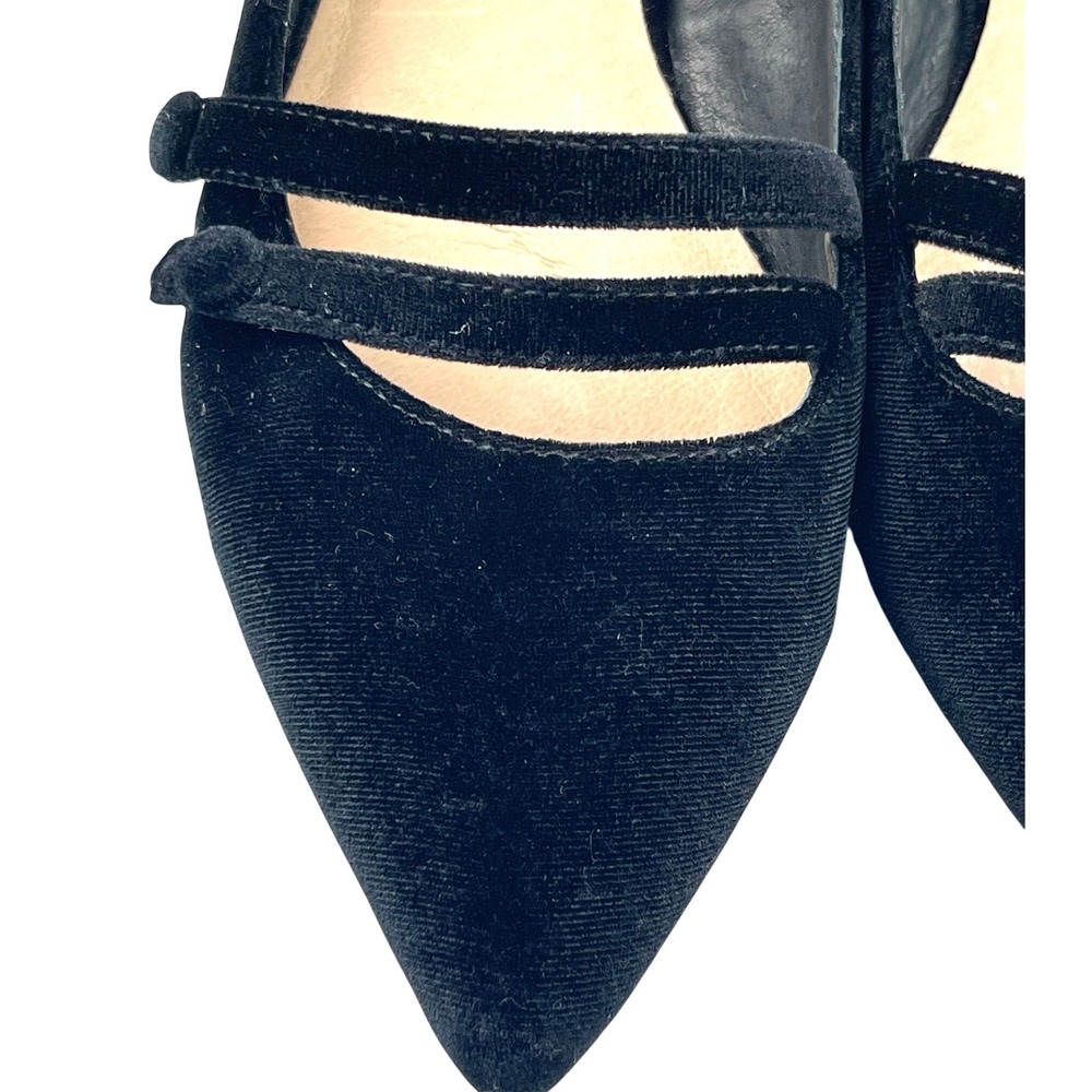 Saks Fifth Avenue Flats Women 10 Black Good Velvet Mary Jane Pointed Toe Luxury - Picture 3 of 16